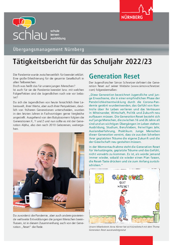 Titelseite und Verlinkung zum SCHLAU-Tätigkeitsbericht 2021/2022